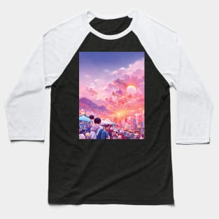 Lofi Dreamy Sunrise at Morning Having Leisure Walk in Big City Baseball T-Shirt